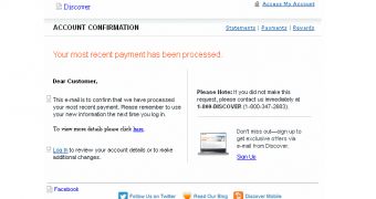 Discover Card malware email (click to see full)