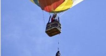 Men film ad from hot air balloon, bystanders call the police