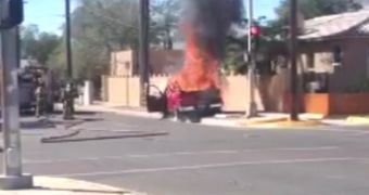 Albuquerque police arrest a man driving a burning truck