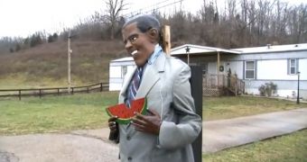 A Kentucky resident put up a life-size statue of American president Obama, who appears to be eating a watermelon