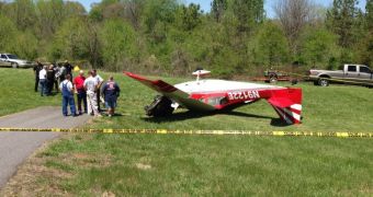 Both the plane and the lawnmower flipped over after the collision