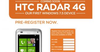 HTC Radar 4G on "Coming Soon"