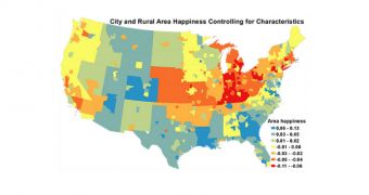 Map documents which parts of the US are the happiest and which are the least joyful