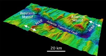 This is the Atlantis Massif, in the middle of the Atlantic Ocean