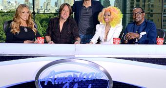 The new American Idol judges, Mariah Carey, Nicki Minaj, Keith Urban, Randy Jackson, and host Ryan Seacrest