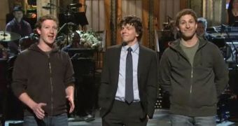 Clash of the Bergs on SNL: Mark Zuckerberg, Jesse Eisenberg and Andy Samberg