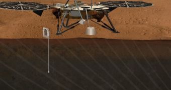 This is a rendition of the GEMS lander on the Martian surface