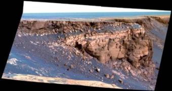 Cape St. Vincent is one of the many promontories that jut out from the walls of Victoria Crater, which might be one of the Mars rover's resting place.