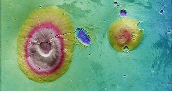 Ceraunius Tholus and Uranius Tholus are two volcanoes in the Tharsis region of Mars
