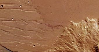 Mars Express image of Daedalia Planum, showing ancient, solidified lava flows
