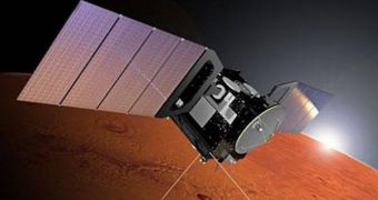 Illustration of Mars Express in Martian orbit