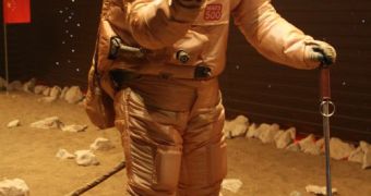 ESA Mars500 astronaut Diego Urbina is seen here during a simulated descent on the surface of the Red Planet
