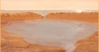Millions of years ago, Mars may have hosted rivers and lakes like those depicted in this artist's rendition.