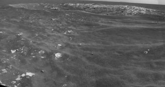 Opportunity recorded this view of a crater informally named "Freedom 7" shortly before the 50th anniversary of the first American in space: astronaut Alan Shepard's flight in the Freedom 7 spacecraft