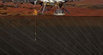 This is a rendition of the InSight lander digging underneath the Martian surface
