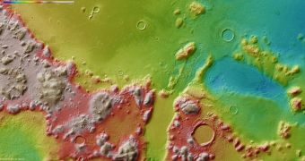 This image was created using a Digital Terrain Model (DTM) obtained from the High-Resolution Stereo Camera on the ESA Mars Express spacecraft