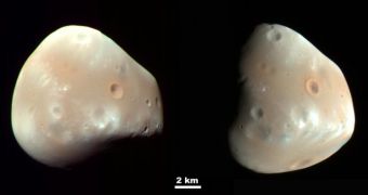 The recent two pictures of Mars' moon Deimos, made available yesterday by NASA
