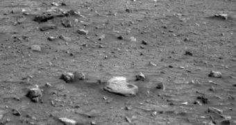 This image of a cluster of rocks labeled 'Rock Garden' is where NASA's Mars Exploration Rover Spirit became embedded in April 2009