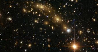 NASA/ESA Hubble Space Telescope image shows distant galaxy cluster dubbed MCS J0416.1-2403