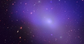 NASA image shows an elliptical galaxy dubbed NGC 1132; the colors blue and purple signal the presence of hot gas that is no longer condensing to form baby stars