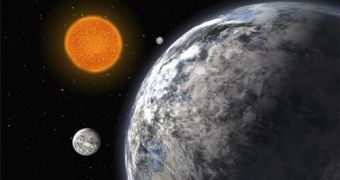 Artistic impression of a super-Earth hosting life, orbiting close to its star