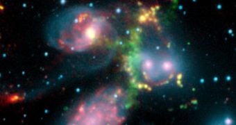This image collected by Spitzer shows Stephan's Quintet of galaxies