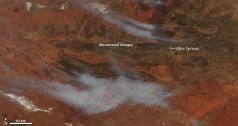 This Aqua MODIS image shows the extent of wildfires affecting Australia