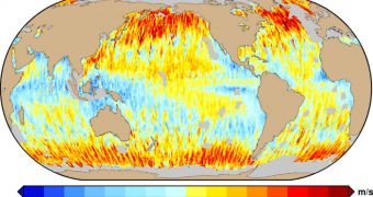 Estimate of wind speed over oceans using data from ESA’s CryoSat mission from November 17 to December 13