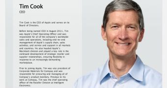 Screnshot of Tim Cook's profile page on Apple.com