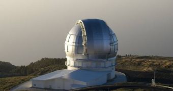 A picture of the 10.4-meter optical telescope in the Spanish Canary Islands