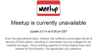 Meetup hit by DDOS attack