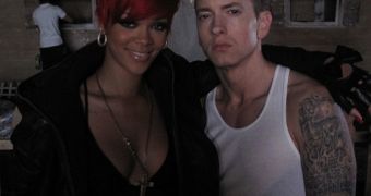 Rihanna and Eminem on the set of the video for “Love the Way You Lie”