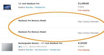MacBook Pro Memory Model listings on Apple's online store