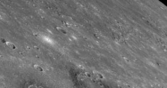 Image of the Caloris Basin, showing the two craters surrounded by dark rims