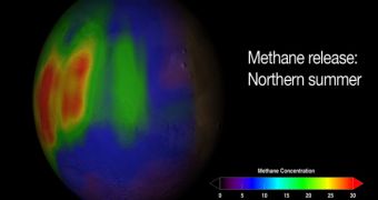 Methane emissions on Mars, displayed in a NASA photo