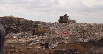 Piles of trash from a landfill located in Perth, Western Australia