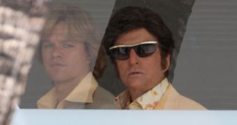 Matt Damon and Michael Douglas in character for HBO’s “Behind the Candelabra”