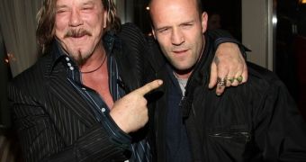 Mickey Rourke and pal and fellow actor Jason Statham on the red carpet at “The Wrestler” UK premiere