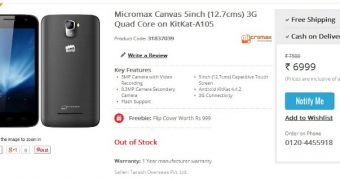 Micromax Canvas A105 store page