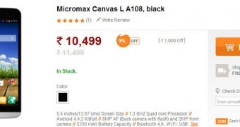 Micromax Canvas L A108 store page