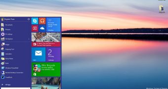 Windows 10 Start menu with live tiles and new UI