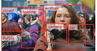 The way the system detects objects in the photo and creates the description