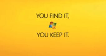 "You find it, you keep it" Microsoft banner - screenshot from one of the company's 'Apple Tax' tv spots