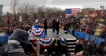 "Obama addresses the crowd at the Wilmington, Delaware train station," Microsoft revealed