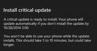 The update must be installed in the next 72 hours