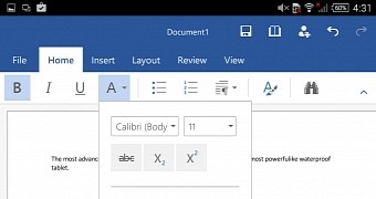 Microsoft Word on Android tablet