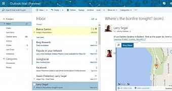 The UI of the new Outlook.com email service