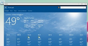 Windows 10 build 10056 Weather app