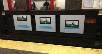 The photo was taken in the Boston subway