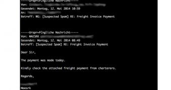 Phishing message claiming to be from Maesrk shipping company